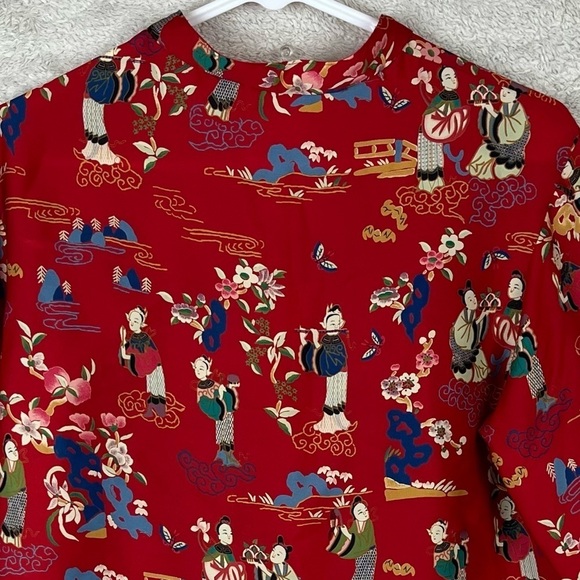 Josie Natori NVintage Red Japanese Print Top Asian Inspired Sz S - Picture 9 of 16